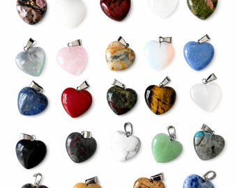 Natural Gemstone Love Heart Pendant Necklace Calming Healing Stone Chakra