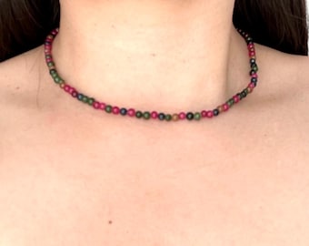 Natural Tourmaline Gemstone Choker Necklace 4mm Beads Healing Stone