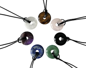 Natural Gemstone Power Ring Pendant Necklace Donut Calming Stone 25/30mm