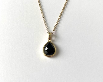 Faceted Natural Black Obsidian Pendant Necklace Healing Stone Golden