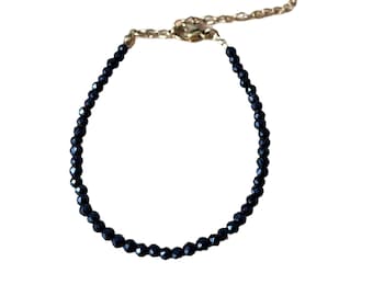 Faceted 3mm Natural Gemstone Black Obsidian Bracelet Healing Stone