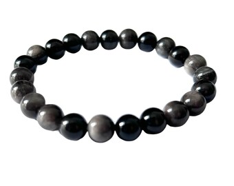Natural Silver Obsidian Bead Bracelet 8mm Protection Healing AB Grade