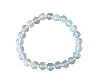 UK SELLER! Natural Bead White Opalite Bracelet Gemstone Moonstone 8mm