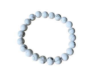 UK SELLER! Natural White Turquoise Beaded Bracelet Gemstone 8mm