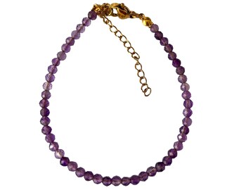 Faceted 3mm Natural Gemstone Amethyst Bracelet Calming Stone