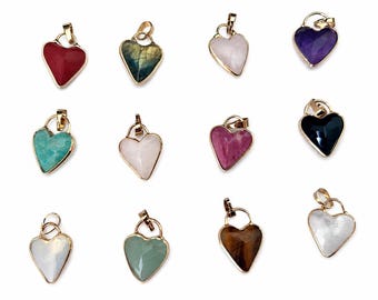 Natural Gemstone Faceted Gemstone Love Heart Pendant Necklace Healing Stone