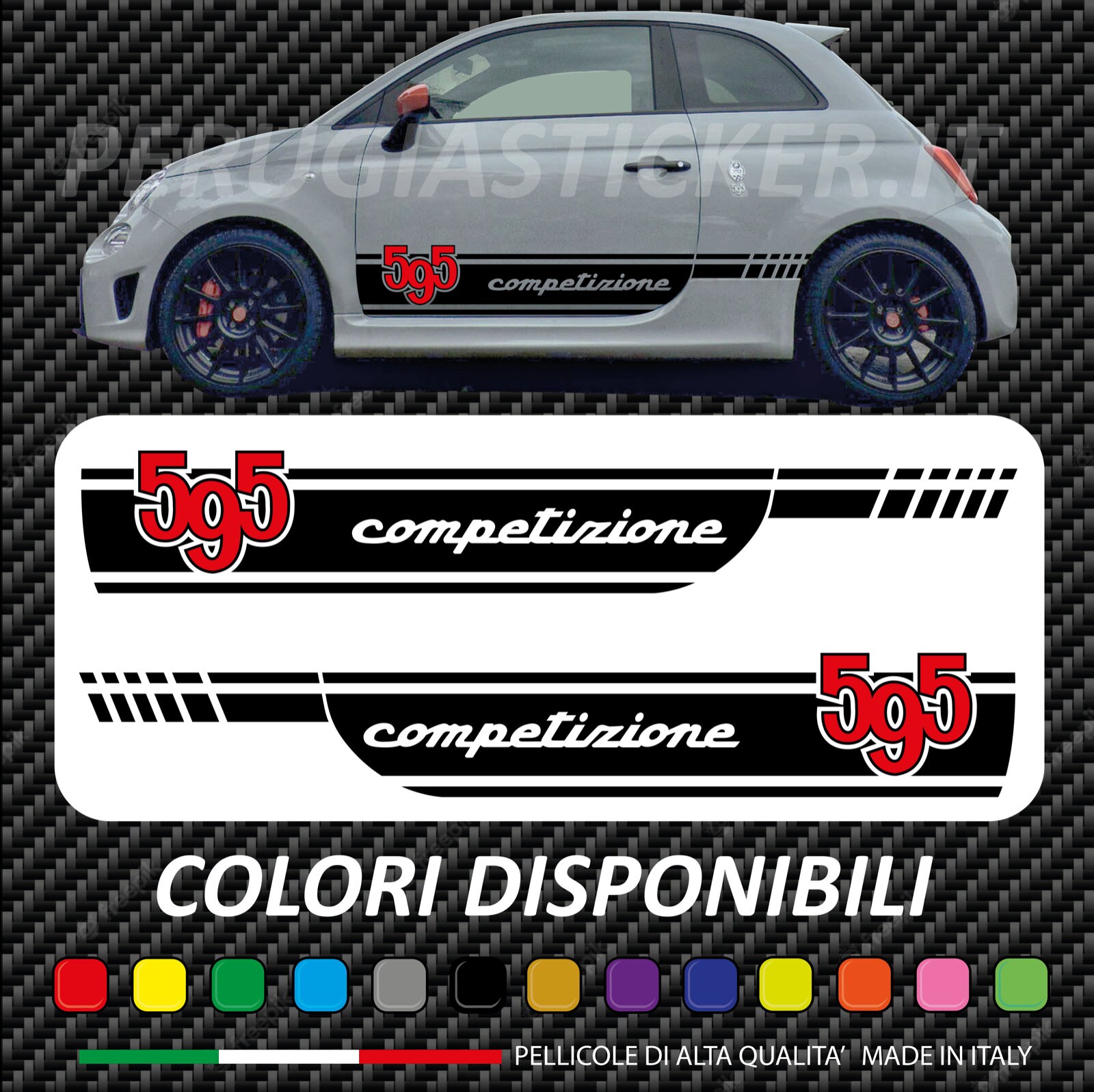 Adesivi Abarth World Of Performance Per Fiat 500 - Bandiera Italiana - Foto 2