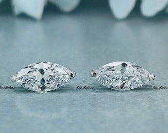 Marquise Solitaire Screw Back Earring/ 5x10mm Marquise Cut Simulated Diamond Silver CZ  Earrings /Christmas Gift for Her/ 925 Silver Earring
