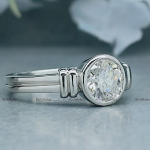 Lady Captain Ring / Round Cut Bezel Set Ring/ 7.50mm Simulant Diamond Wedding Ring / 1.50 CT Round Cut 14K White Gold Plated Engagement Ring