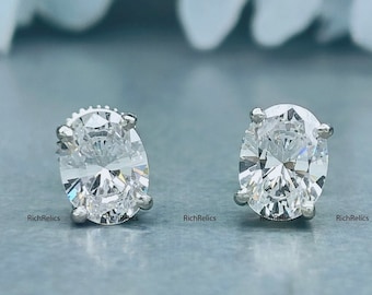 925 Silver Earrings / 6x8mm Oval Cut Simulated Diamond Silver CZ  Earrings/ Christmas Gift for Her/ 1.20ct Oval Solitaire Screw Back Earring