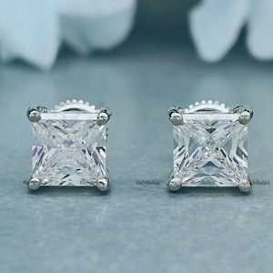 925 Silver Earrings/ 6, 7, or 8mm Princess Cut Simulated Diamond 925 Silver Earrings/ Christmas Gift for Her/Princess Cut Screw Back Earring
