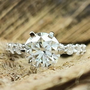 3ct Round Cut Solitaire Accent Engagement Ring / 6 Prong Classic 3/4 Eternity 3mm Round Cut Simulant Diamond CZ 925 Sterling Silver Ring