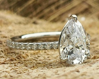 1, 2 or 3ct Pear Cut Solitaire Engagement Ring / 12X8mm Pear Cut Solitaire Accent Wedding Ring /9X6mm Pear Diamond CZ Ring/Gift Ring For Her