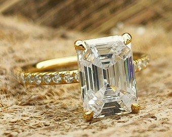1, 2 or 3ct Emerald Cut Solitaire Accent Engagement Ring / Emerald Wedding Ring / Emerald Cut Accent Ring / Diamond Simulant CZ Ring