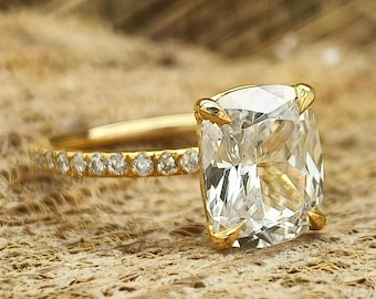 1, 2 or 3ct Elongated Cushion Solitaire Accent Engagement Ring / Solitaire Accent Wedding Ring / Cushion Cut Diamond CZ Ring Gift For Mother