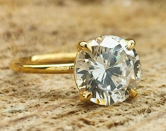 3.5Ct(9.50mm) or 4ct(10mm) Round Cut Solitaire Engagement Ring/ Round Solitaire Wedding Ring / Round Cut Simulated Diamond Ring