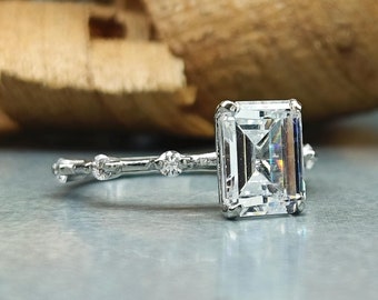 1, 2 or 3ct Emerald Cut Solitaire Accent Engagement Ring / Emerald Wedding Ring / Emerald Cut Accent Ring / Diamond Simulant CZ Ring