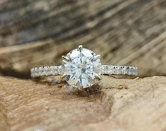1.00ct Round Cut Solitaire Engagement Ring / 6 Prong Classic 3/4 Eternity Round Cut Wedding Ring / Simulant Diamond CZ Sterling Silver Ring