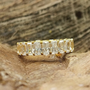 5x3mm Radiant Cut Full Eternity Band in 925 Silver/ Simulant Diamond Wedding Band/ Flowless Radiant 14K Gold Plated Stackable Eternity Ring