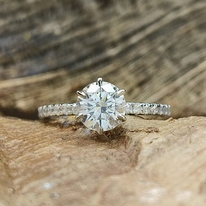 1.00ct Round Cut Solitaire Engagement Ring / 6 Prong Classic 3/4 Eternity Round Cut Wedding Ring / Simulant Diamond CZ Sterling Silver Ring