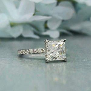 2.06 ctw (7mm) Princess Cut Engagement Ring / Princess Solitaire Accent Wedding Ring / Princess Cut Promise Ring / Diamond Simulant CZ ring