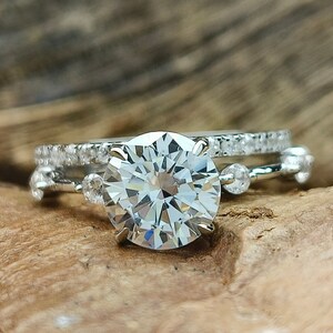 2.01CT Round Simulant Diamond 925 Starling Silver Engagement Ring / 8mm Minimalist Round Cut Simulated CZ 14K Gold Plated Ring Wedding Set