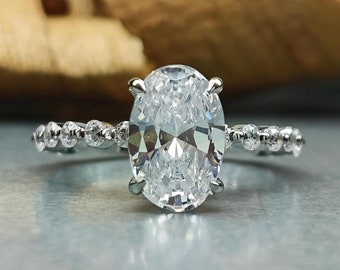 1.20Ct, 1.80Ct or 2.50Ct Oval Cut Solitaire Accent Engagement Ring / Round Pave Set Wedding Ring / Oval Cut Diamond Simulant CZ ring