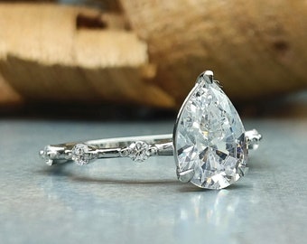 1, 2 or 3ct Pear Cut Solitaire Engagement Ring / 12X8mm Pear Cut Solitaire Accent Wedding Ring /9X6mm Pear Diamond CZ Ring/Gift Ring For Her