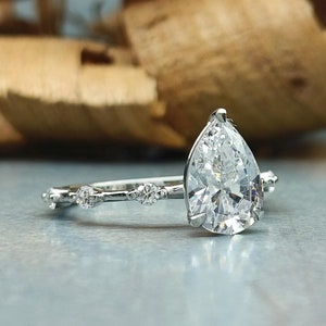 1, 2 or 3ct Pear Cut Solitaire Engagement Ring / 12X8mm Pear Cut Solitaire Accent Wedding Ring /9X6mm Pear Diamond CZ Ring/Gift Ring For Her