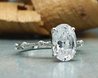 1.20Ct, 1.80Ct or 2.50Ct Oval Cut Solitaire Accent Engagement Ring / Round Pave Set Wedding Ring / Oval Cut Diamond Simulant CZ ring