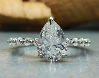 1, 2 or 3ct Pear Cut Solitaire Engagement Ring / 12X8mm Pear Cut Solitaire Accent Wedding Ring /9X6mm Pear Diamond CZ Ring/Gift Ring For Her
