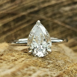 1, 2 or 3ct Pear Cut Solitaire Engagement Ring / 12X8mm Pear Cut Solitaire Wedding Ring / 9X6mm Pear Diamond CZ Ring / Gift Ring For Her