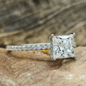 2.06 ctw (7mm) Princess Cut Engagement Ring / Princess Solitaire Accent Wedding Ring / Princess Cut Promise Ring / Diamond Simulant CZ ring