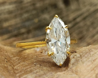 925 Silver Engagement Ring / 14K White Gold Plated Marquise CZ Ring / 1.48 CT Marquise Solitaire Simulated Diamond Ring / Daily Wear Ring