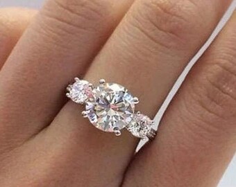 Three Stone Engagement Ring/ Three Stone Bridal Ring/ Past Present Future Ring/ 3 Stone Cz Diamond Ring/ Proposal, Anniversary Diamond Ring