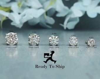 4mm, 5mm, 6mm, 7mm, 8mm Round Cut Simulated Diamond White Gold Plated Earrings / 925 Silver Everyday Earrings / Round Stud Mother's Day Gift