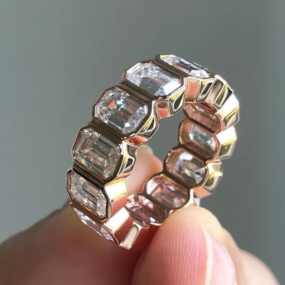 Emerald Cut Bezel Set Full Eternity Band / Simulant Diamond - Etsy