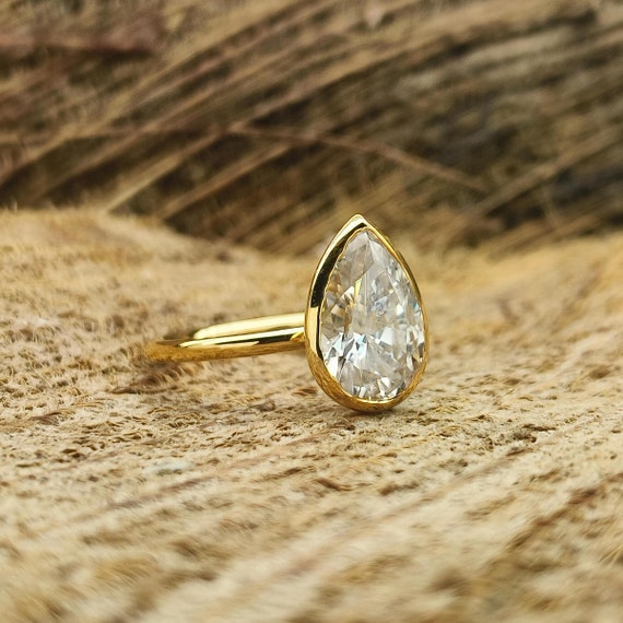 or 3ct Pear Cut Solitaire Bezel Ring Pear Bezel