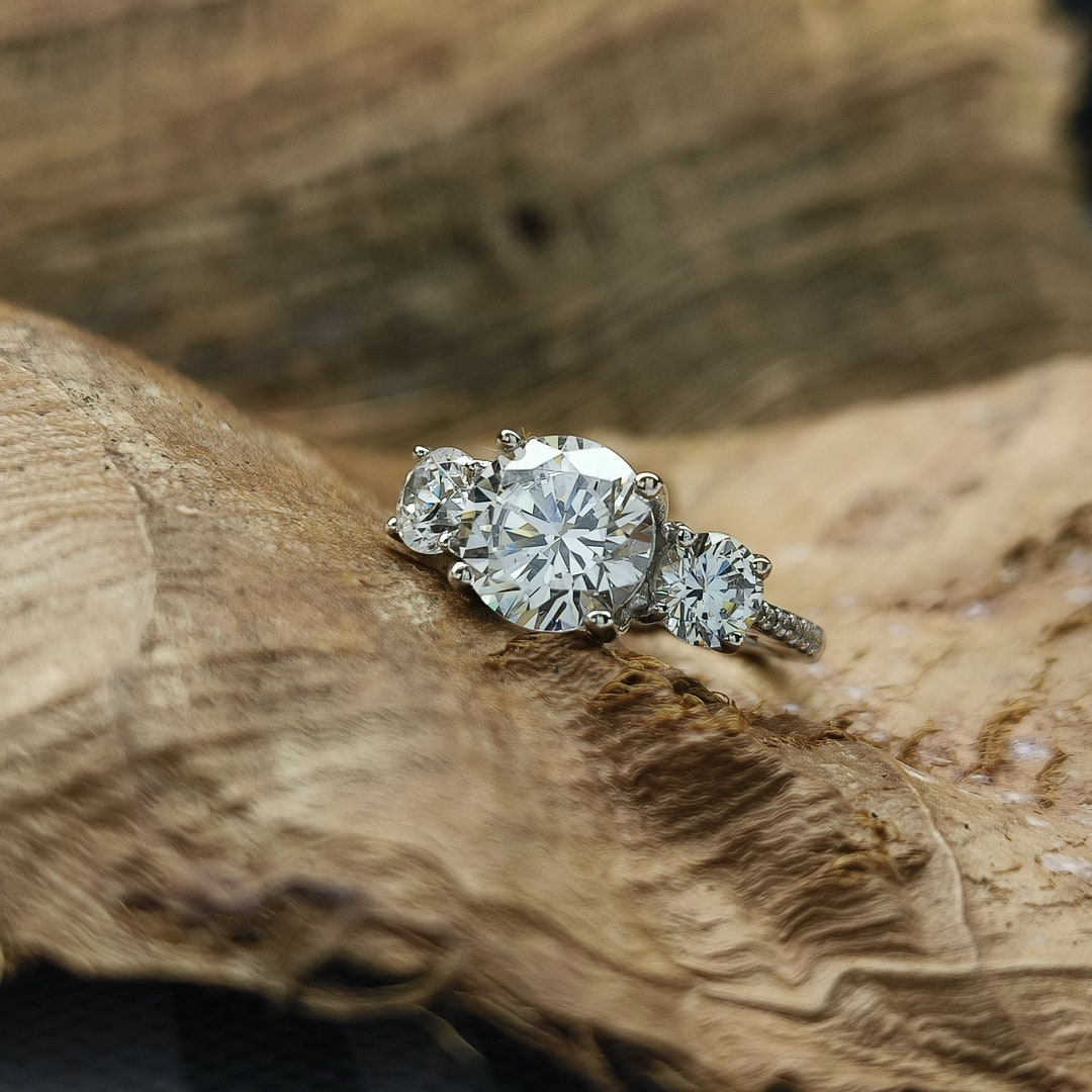 Three Stone Engagement Ring/ Three Stone Bridal Ring/ Past Present