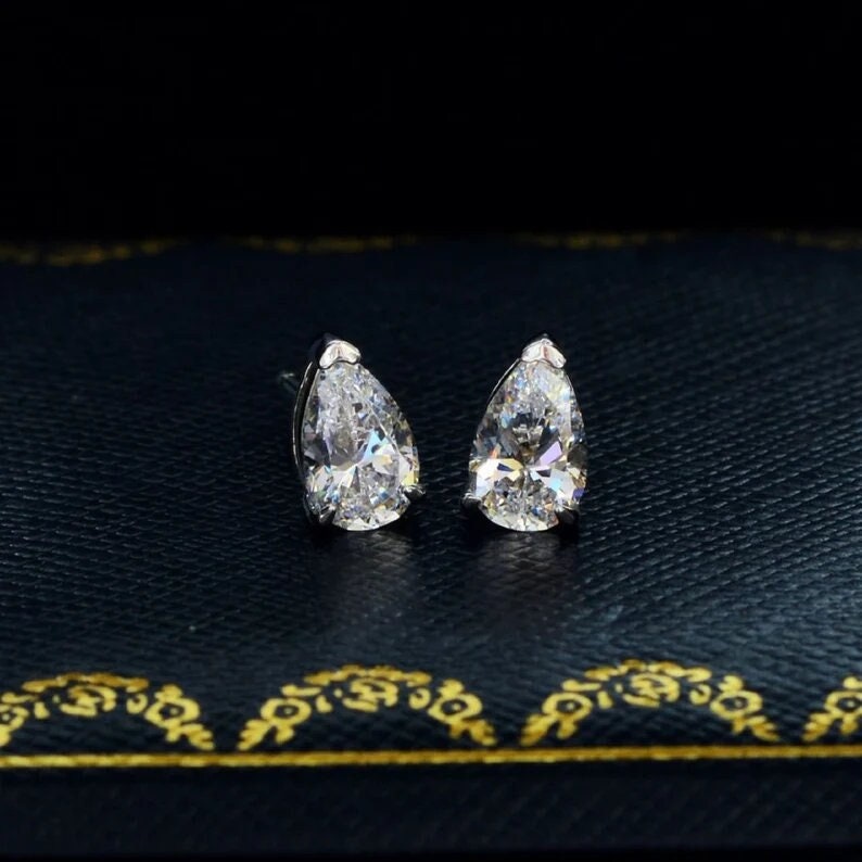 Screw Back Wedding Earrings, 13X9 mm Each Stone Pear Cut Moissanite Diamond  Stud Earrings, Screw back Wedding Earrings, Tear Drop Earrings