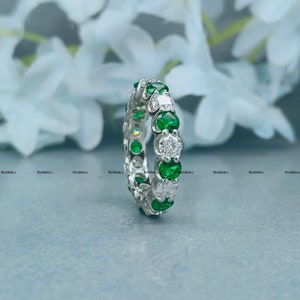 Green And White Brilliant Cut Simulant Diamond Band / Simulant Diamond Wedding Band/ 4, 5 or 6mm Eternity Band/ Stackable Eternity Gift Ring