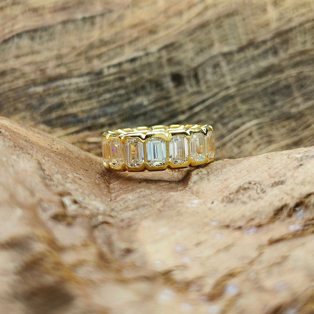 Emerald Cut Bezel Set Full Eternity Band/ Simulant Diamond Wedding Band ...