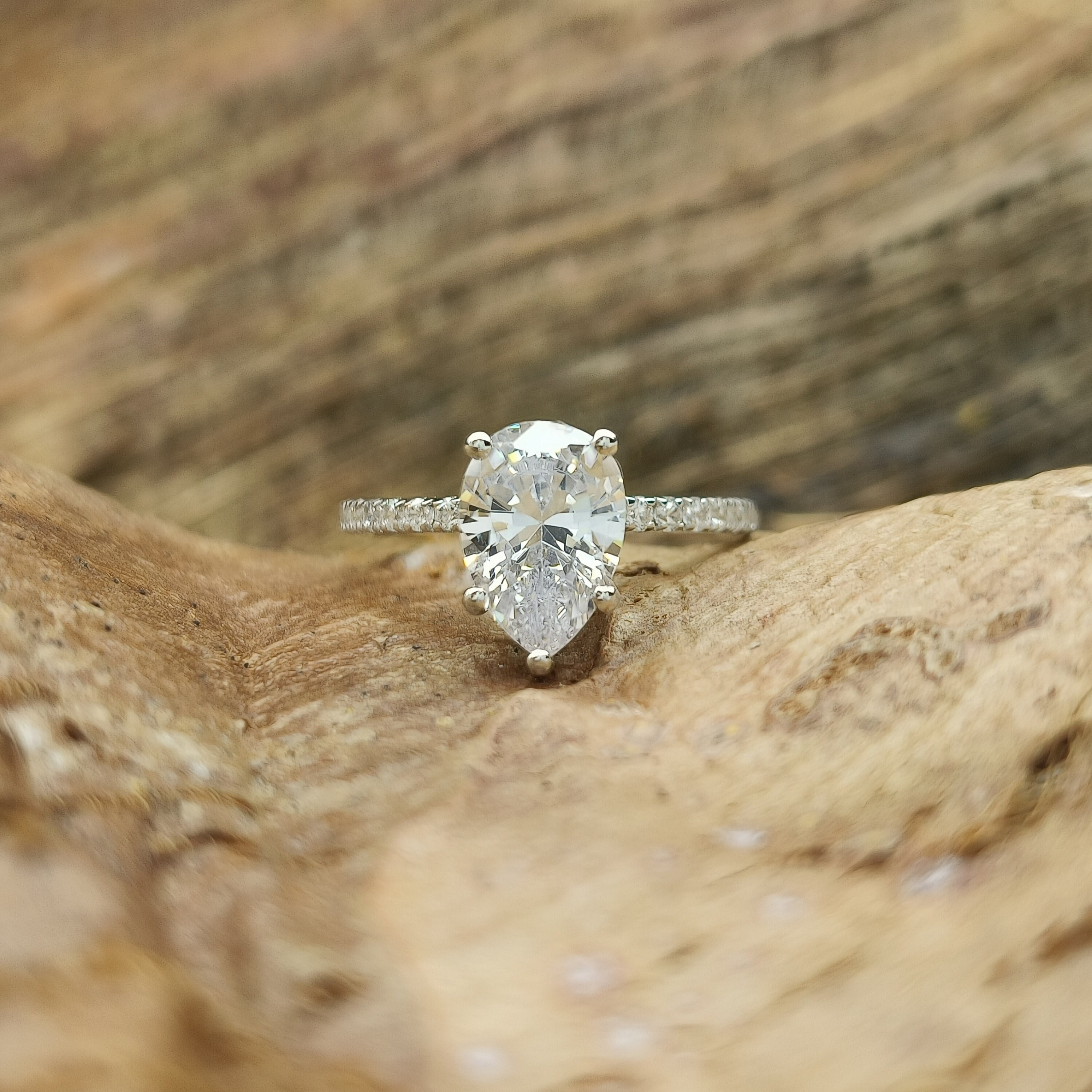 10x7mm Pear CZ Diamond Solitaire Engagement Ring / White Gold Plated Ring / Hidden Halo Ring / 2.30ct Pear Simulated Simple Daily Wear Ring