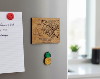 Custom Wooden Map Magnet – Personalized “Where We Met” Location Gift