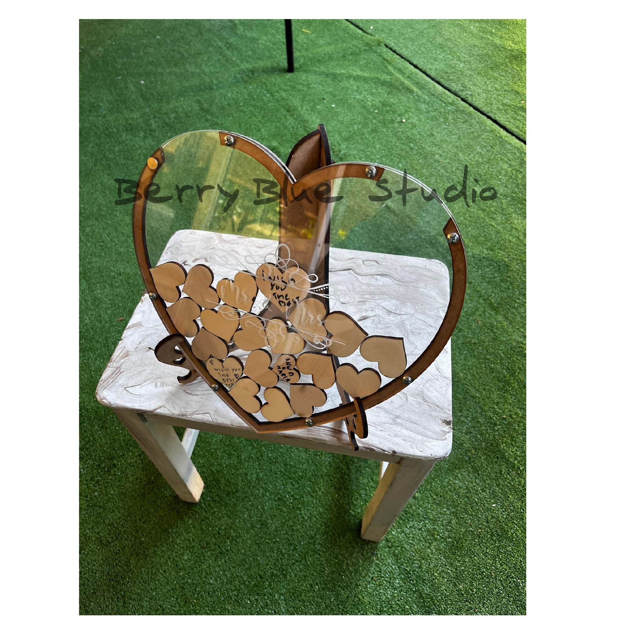 Hearts Wedding Guest Book Alternative Wooden Drop Box, Guestbook