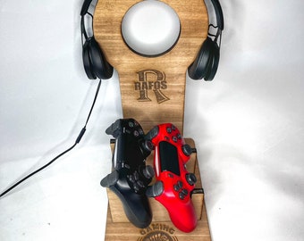 Personalized Wooden Controller & Headphone Stand: Gamer Gift