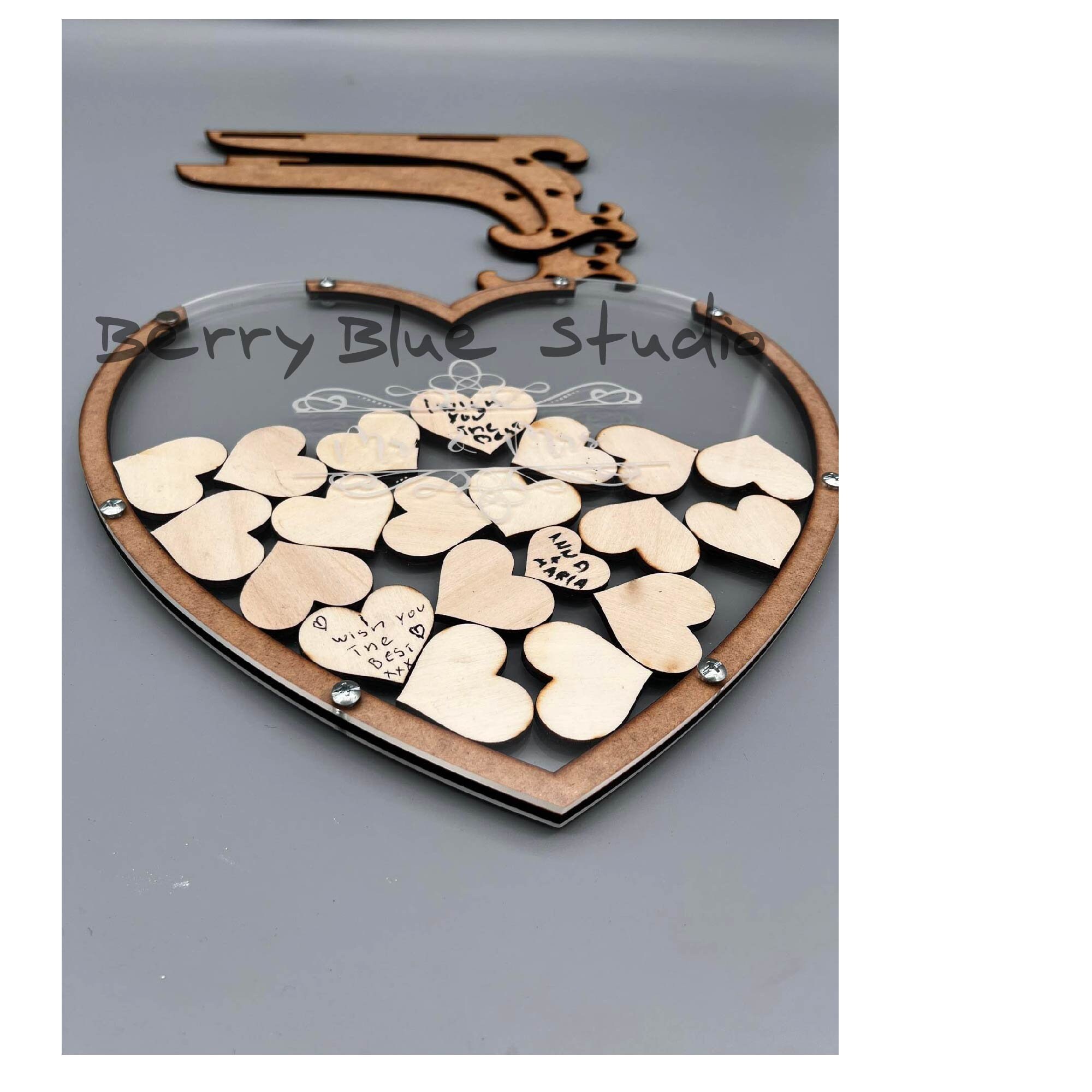 Hearts Wedding Guest Book Alternative Wooden Drop Box, Guestbook
