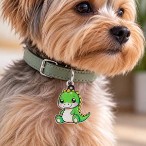 Dog tag Personalized | Dinosaur Design, Lost Pet Contact Info (No App) Alternative