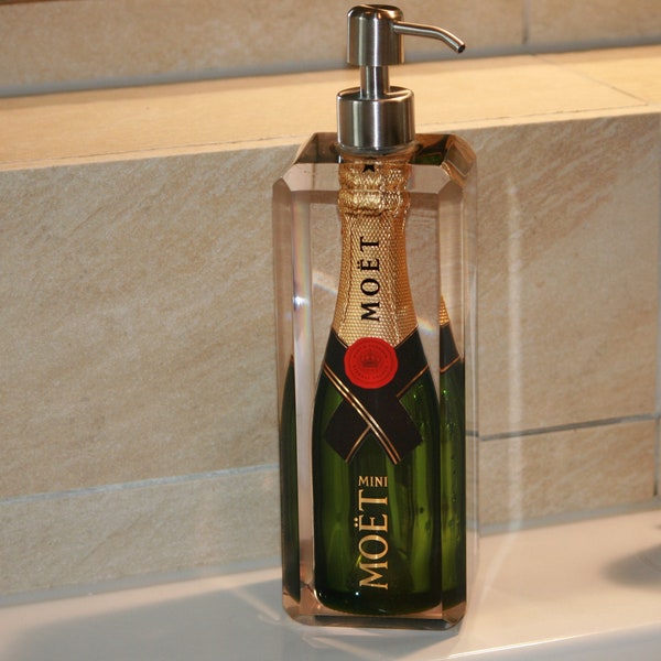 Soap dispenser, glass hand soap, Moet Champagne, pump dispenser, liquid soap, soap dispenser,