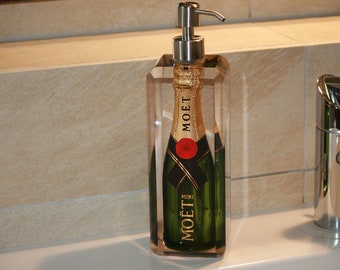 Soap dispenser, glass hand soap, Moet Champagne, pump dispenser, liquid soap, soap dispenser,